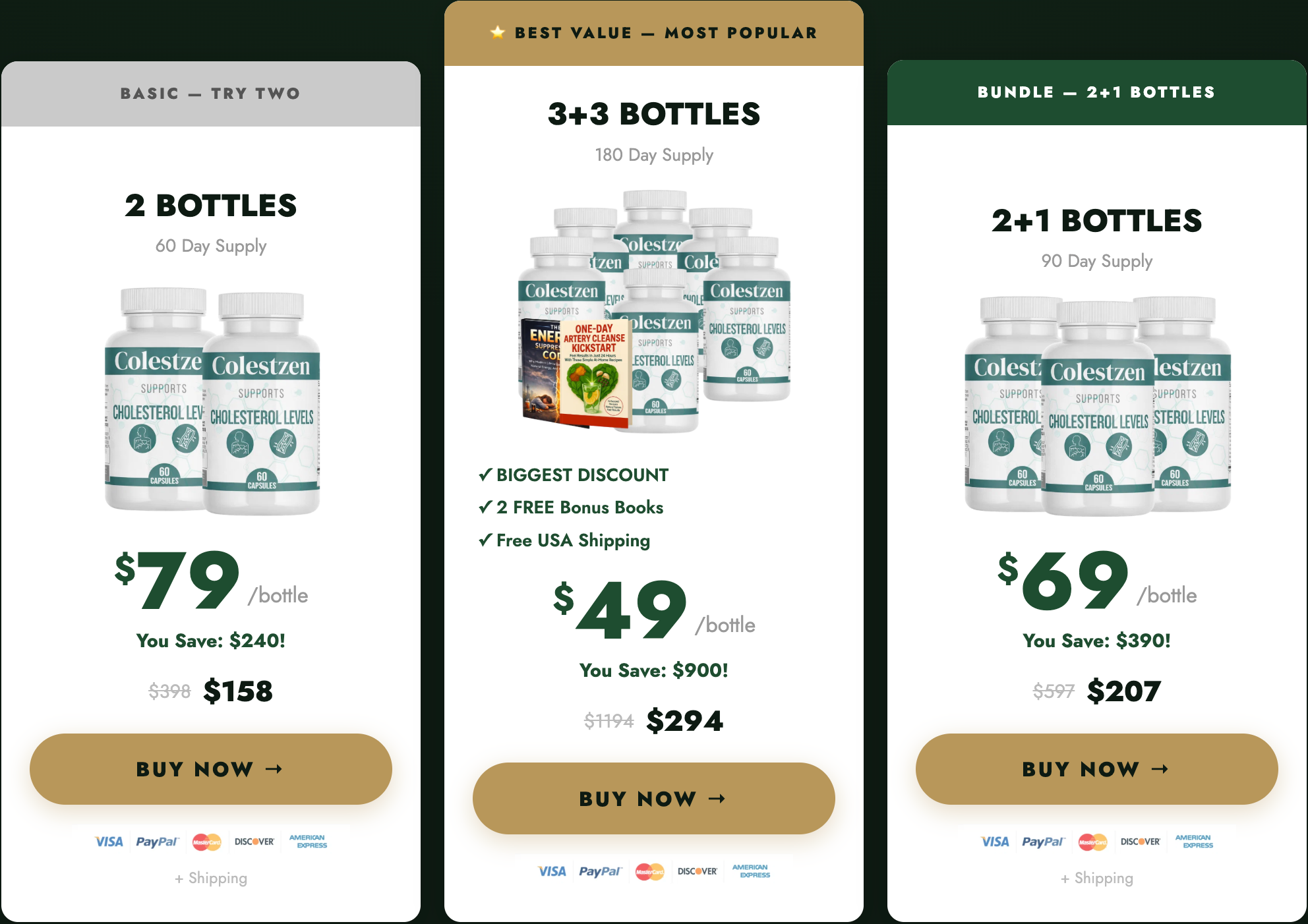 ColestZen pricing options: 2, 6 and 3 bottle bundles